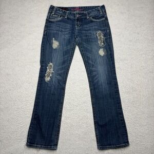 Rock & Roll Cowgirl Flare Jeans Low Rise Distressed Denim Pants Women's 30x34